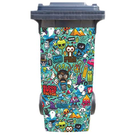 DIY fashion Graffiti Adhesive Removable Waterproof Sticker Decals Rubbish bin trash can Cover ...