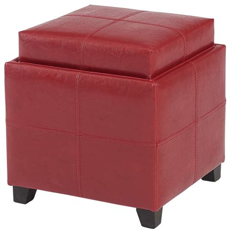 19" Red Solid Storage Ottoman with Reversible Tray Lid - Walmart.com ...