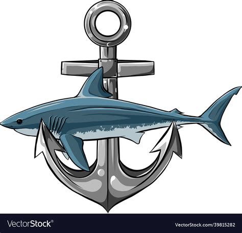 A shark around anchor Royalty Free Vector Image