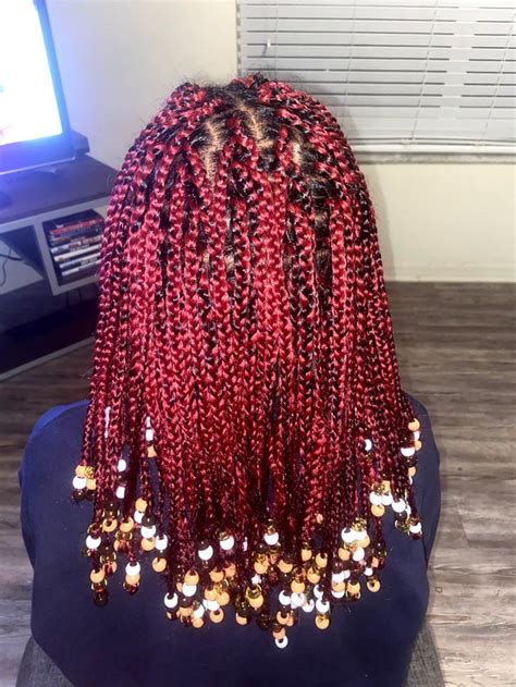 red box braids with brown beige white clear beads short small box ...