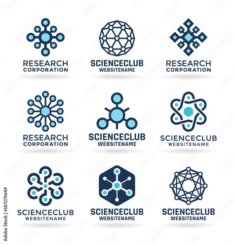 Science symbols, atom and molecule icons, chemistry - logo design elements and logotype ...