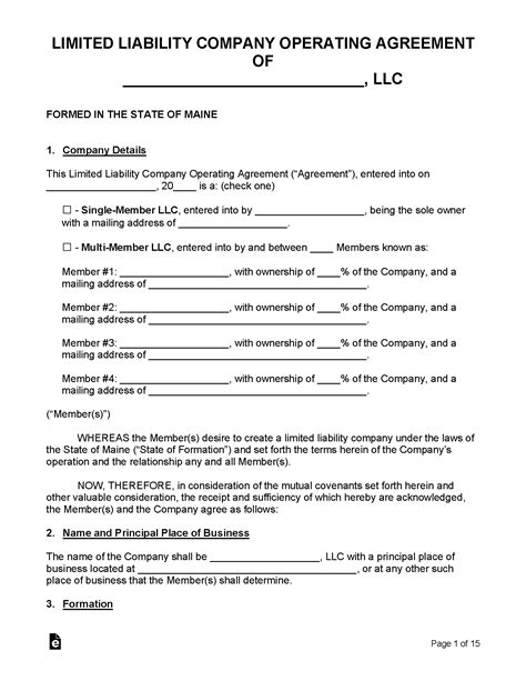 Free Maine LLC Operating Agreement - PDF | Word – eForms