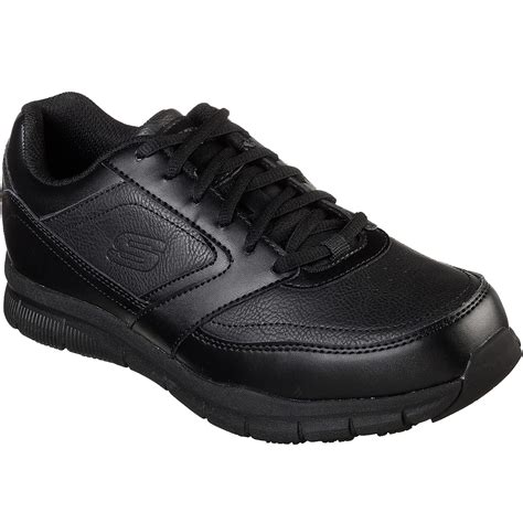 Skechers Mens 77156 Nampa Memory Foam Slip Resistant Black Lace Up Work ...