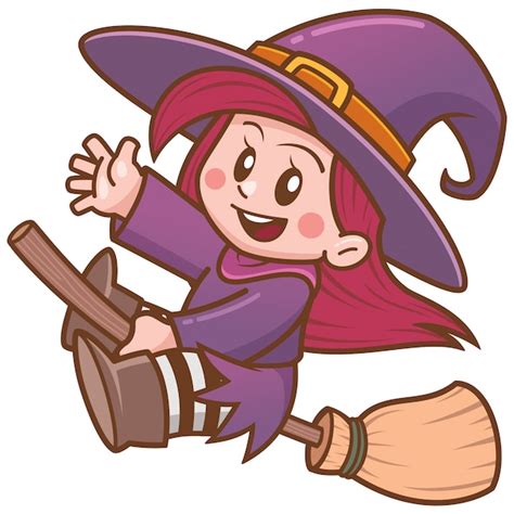 Premium Vector | Vector illustration of cartoon witch flying on broom