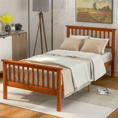 URHOMEPRO Classic Wood Twin Bed Frame for Kids, Platform Bed Frame with Headboard and Footboard ...