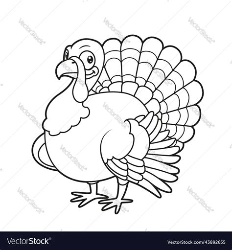 Cute cartoon turkey outline coloring page Vector Image