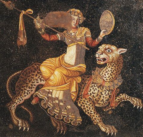 Dionysus riding a Panther - Hellenistic floor Mosaic, ca 2nd century BC ...