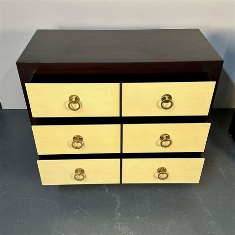 Pair of Mid-Century Modern John Stuart Parchment Nightstands / Dressers / Chests For Sale at 1stDibs