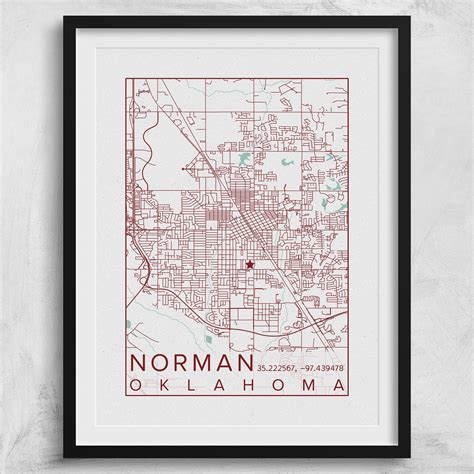 Norman Oklahoma Map University of Oklahoma Poster Print City Sooners ...