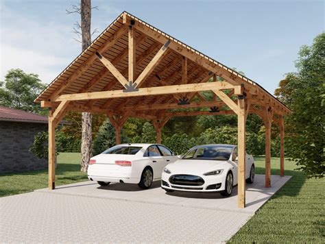 20'x24' Wooden Carport Plans Gable Roof Pavilion - Etsy