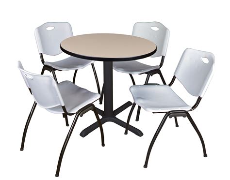 Cain 30" Beige Round Breakroom Table and 4 'M' Stack Chairs, Multiple Colors - Walmart.com ...