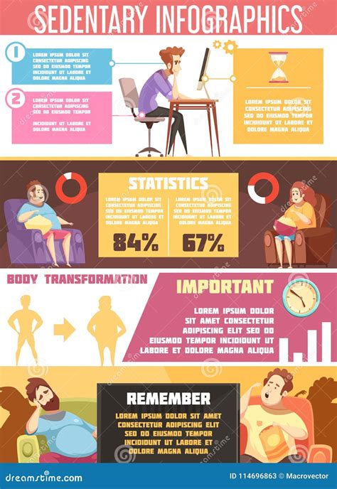 Sedentary Lifestyle Retro Cartoon Infographics Vector Illustration ...