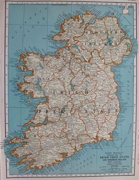 1937 Antique IRELAND Map Irish Free State 1930s Map Gallery Wall Art ...