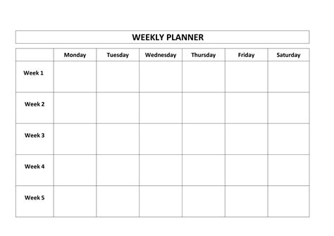 Monday Through Friday Template | Calendar Template Printable