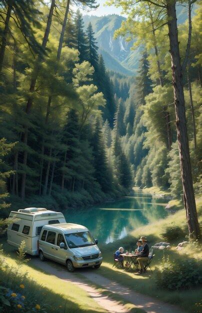 Premium AI Image | Old caravan parked in a camping area in typical camping grounds