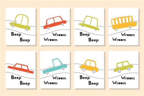 Set of kids posters with cars. Cute posters for a childrens room with a typewriter and a road ...