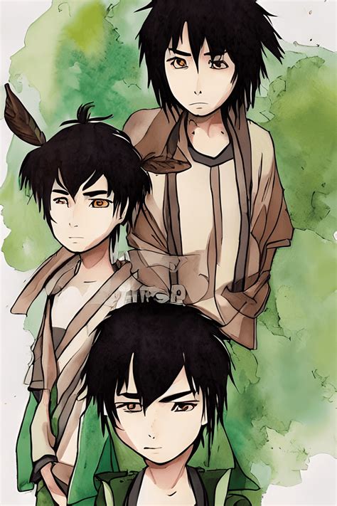 Anime Boy Brothers Black and Brown Hair Green Eyes · Creative Fabrica