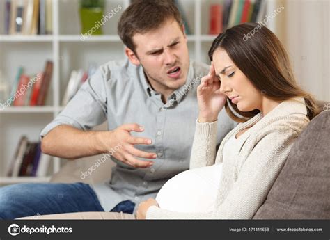 Sad pregnant woman fighting with her husband Stock Photo by ...