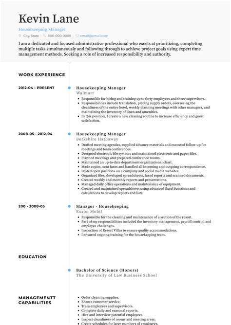 Housekeeping Resume Template