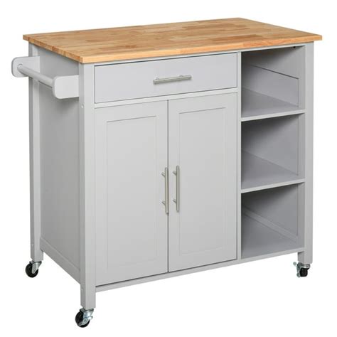 HOMCOM Wooden Rolling Kitchen Storage Island on 360° Swivel Wheels Dining Cart with Drawer for ...