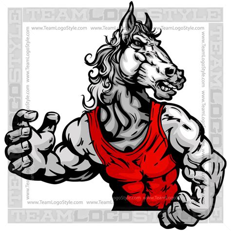 Wrestling Bronco Mascot - Vector Clipart Horse