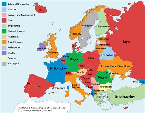 Map of First Higher Education Degrees of European Country Leaders