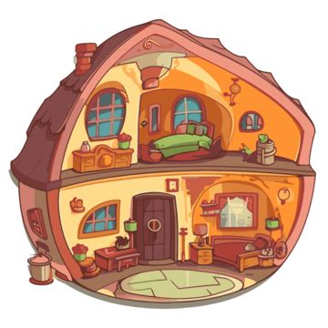 Inside House Vector, Sticker Clipart Cute Cartoon House With Furniture And A Window, Sticker ...