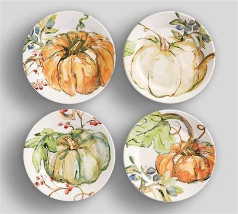 Pottery Barn Harvest Pumpkin Salad Plates, Set of 4 | Plates, Pottery ...