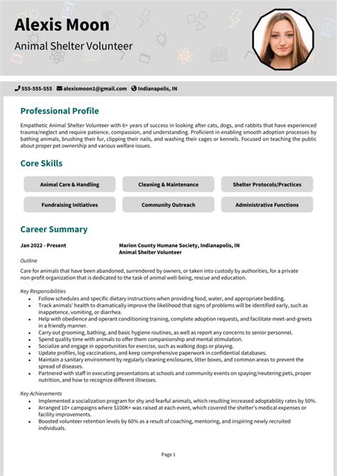 Animal Shelter Volunteer resume example + guide [Land jobs]