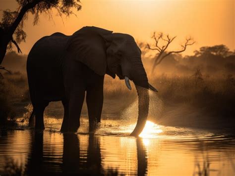 Premium Photo | Golden serenity majestic african elephant drinking at sunset