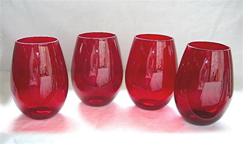 Vintage Red Drinking Glasses Set of Four c1950