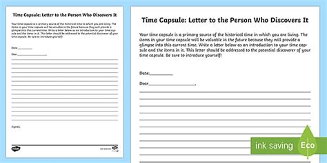 Time Capsule: Letter for the Person Who Discovers It for 3rd-5th Grade