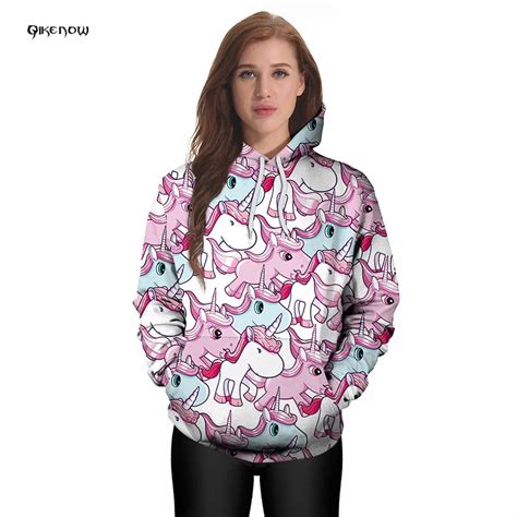 Qikenow2018 Cute Unicorn Hoodies Women Crop Hoodies Sweatshirts 3D ...