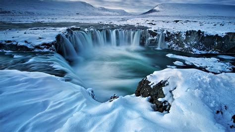 Godafoss Waterfall Winter Iceland UHD 4K Wallpaper | Pixelz