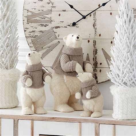 Standing Winter Polar Bear Figurine Set of 3 | Antique Farmhouse