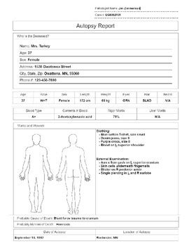 Autopsy Report "Evidence" - Class Crime by Purkey Science | TPT