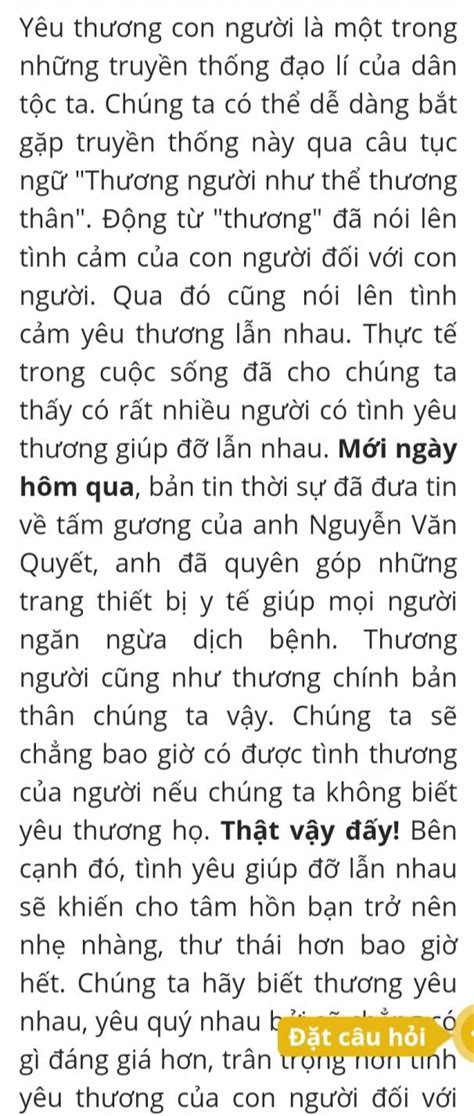 Cho câu tục ngữ: “Thương người như thể thương thân.”a. Xét về cấu tạo, câu tục ngữ trên có phải ...