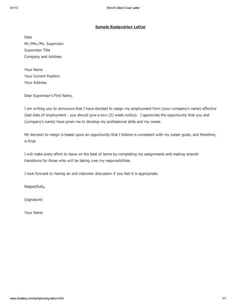 Job Resignation Letter Template | Images and Photos finder