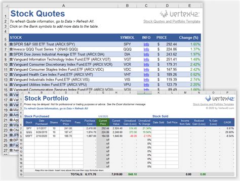 Free Stock Quotes in Excel - Portfolio Template