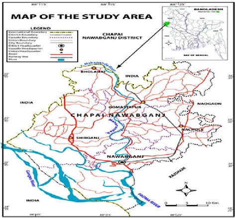 Sampling location map of Chapai Nawabganj District, inset map of ...