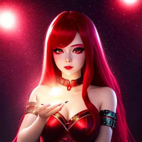 red haired girl magician using magic, beautiful glow...