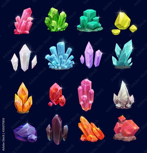 Crystal gems, vector gemstones and jewel icons. Isolated cartoon minerals, crystals and ...