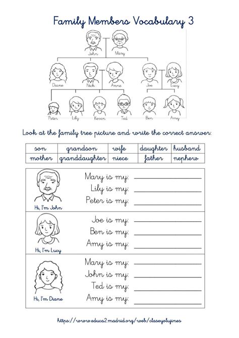 Family Members 3 - Vocabulary worksheet | Family tree with pictures, Teacher planner, English as ...