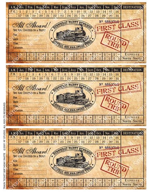 INSTANT DOWNLOAD Printable Vintage Train Ticket Birthday - Etsy ...