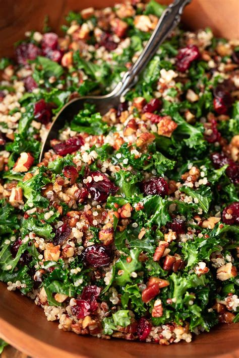 Cranberry Kale Quinoa Salad with Candied Pecans and Feta