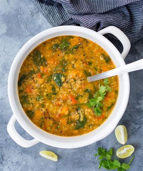 A comforting bowl of Spinach Lentil Soup made with Spinach, Red Lentil ...