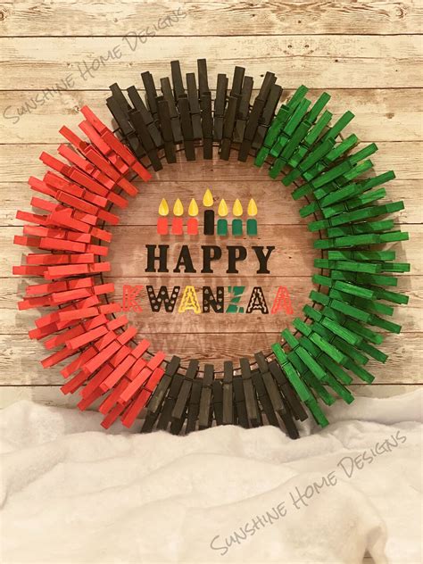 Happy Kwanzaa / Green Red and Black / Candles / Holiday Clothespin ...