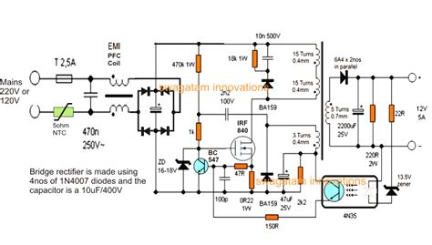 12V, 5 Amp Transformerless Battery Charger Circuit - SMPS Based