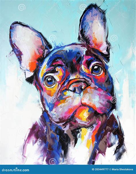 Oil Dog Portrait Painting in Multicolored Tones. Conceptual Abstract ...