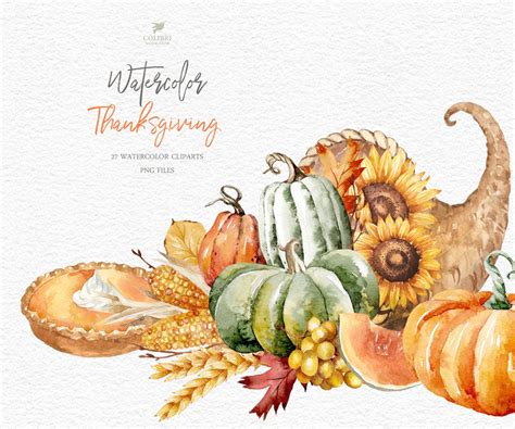 Watercolor Thanksgiving ClipartThanksgiving setWatercolor | Etsy | Fall clip art, Watercolor ...